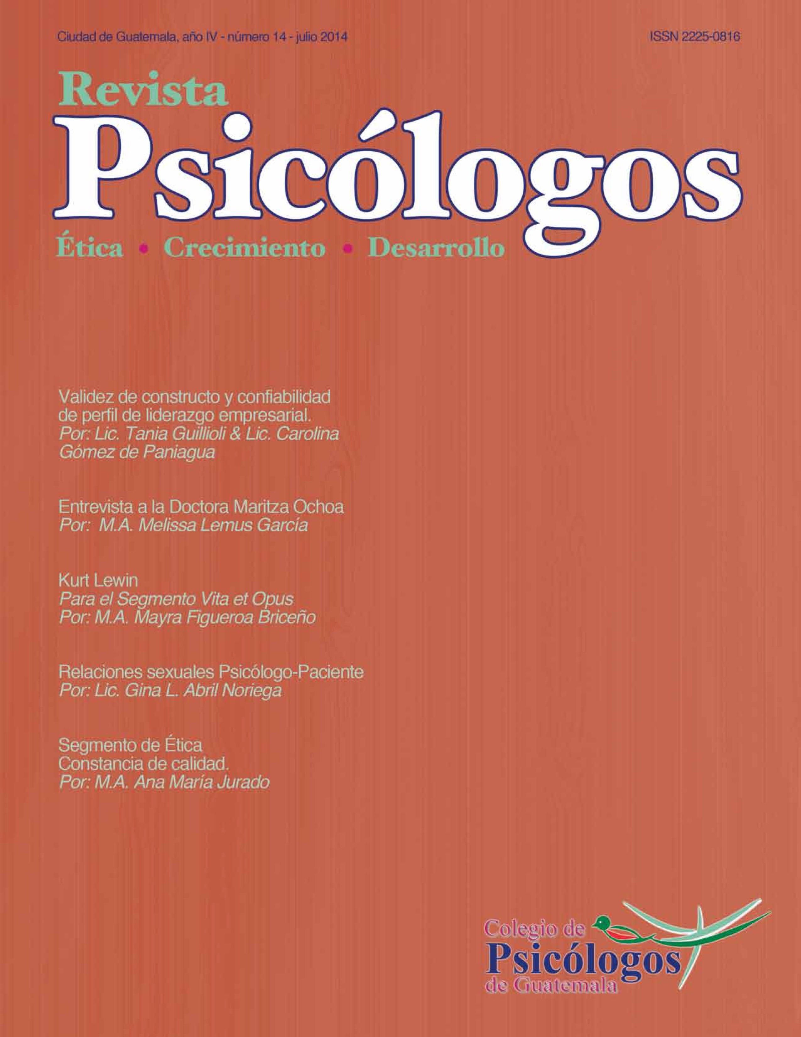 					Ver Vol. 4 Núm. 14 (2014): Revista Psicólogos No. 14
				