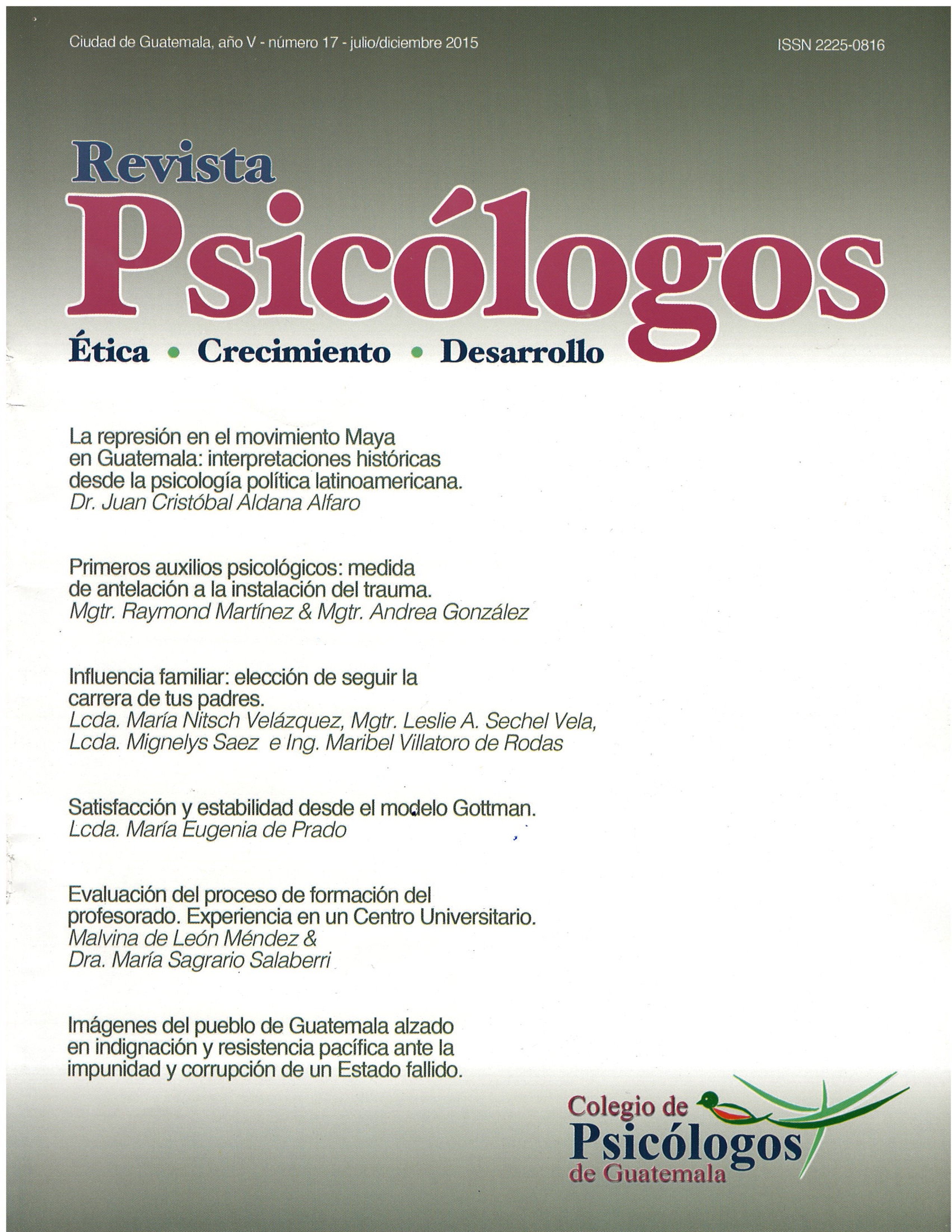 					Ver Vol. 5 Núm. 17 (2015): Revista Psicólogos No. 17
				