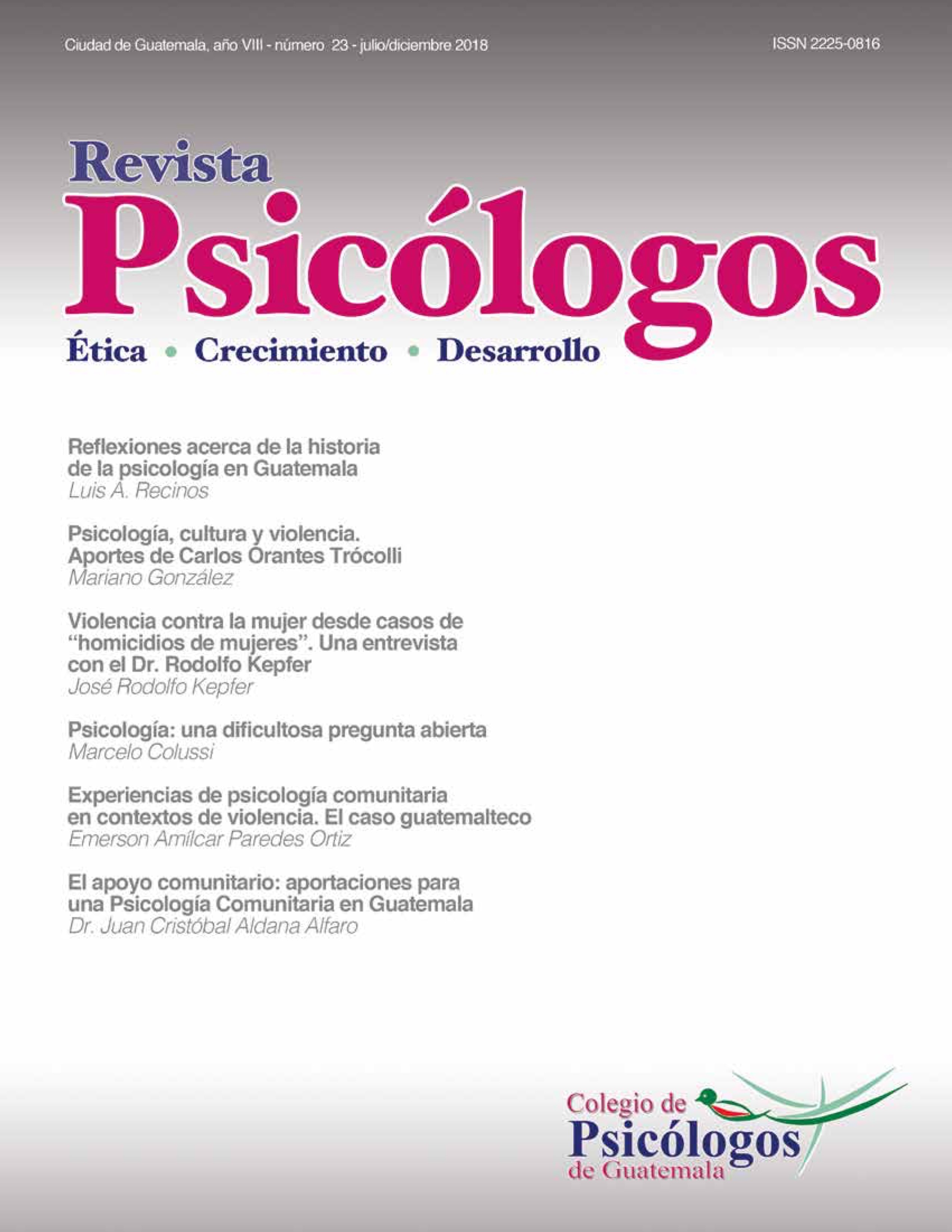 					Ver Vol. 8 Núm. 23 (2018): Revista Psicólogos No. 23
				